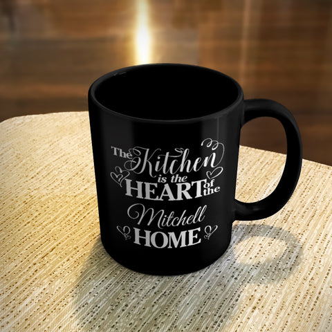 Image of Personalized Ceramic Coffee Mug Black Kitchen Is The Heart of Home