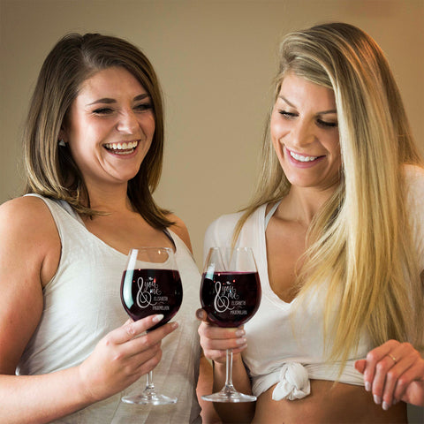 Image of You And Me Personalized Wine Glass