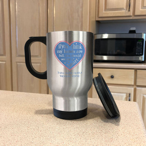 Image of Full Heart Personalized Metal Coffee and Tea Travel Mug