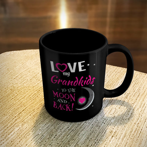 Image of Personalized Ceramic Coffee Mug Black Love My Grandkids To the Moon and Back