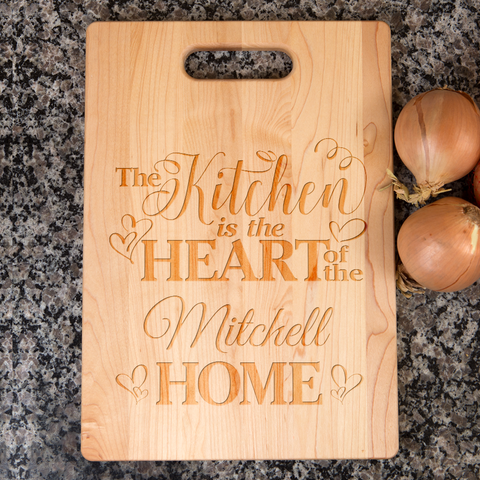 Image of Kitchen Is the Heart of the Home Personalized Maple Cutting Board