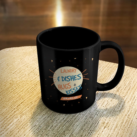 Image of Ceramic Coffee Mug Black Laundry & Dishes Hugs + Kisses