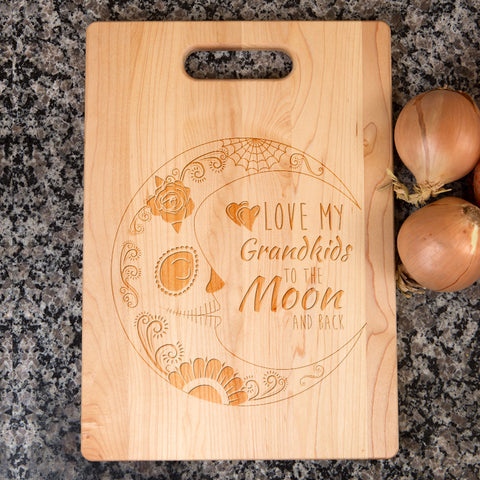Image of Love My Grandkids to the Moon Sugar Skull Personalized Maple Cutting Board