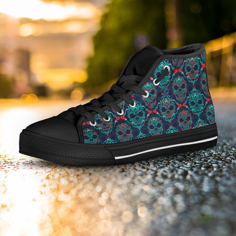 Image of Ornamental Sugar Skull High Top Shoes Black