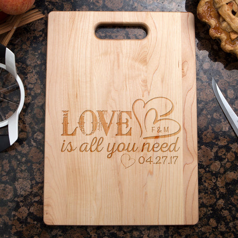 Image of Love Is All You Need Personalized Maple Cutting Board