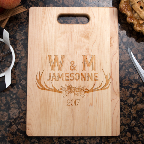 Image of Antler Initials Personalized Maple Cutting Board
