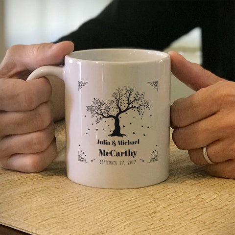 Image of Personalized Ceramic Coffee Mug Hearts Tree