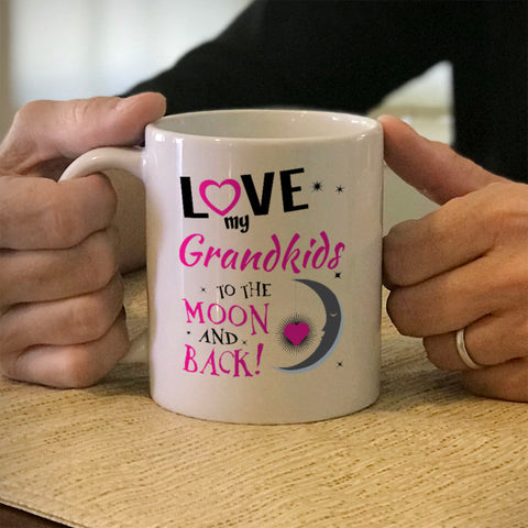 Image of Personalized Ceramic Coffee Mug Love My Grandkids To the Moon and Back