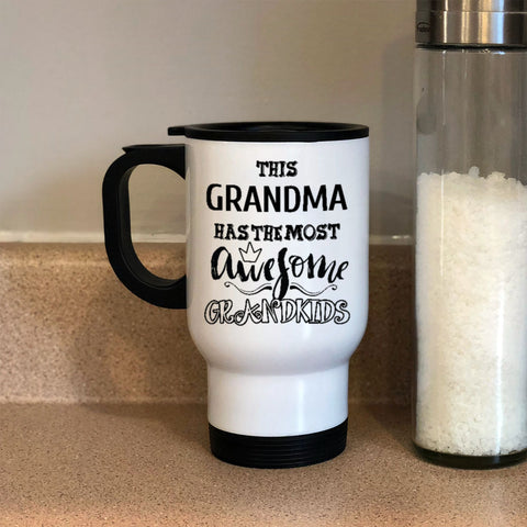 Image of AWESOME Grandma White Metal Coffee and Tea Travel Mug