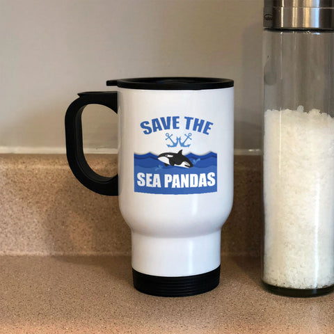 Image of Metal Coffee and Tea Travel Mug Sea Pandas