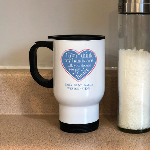 Image of Full Heart Personalized Metal Coffee and Tea Travel Mug