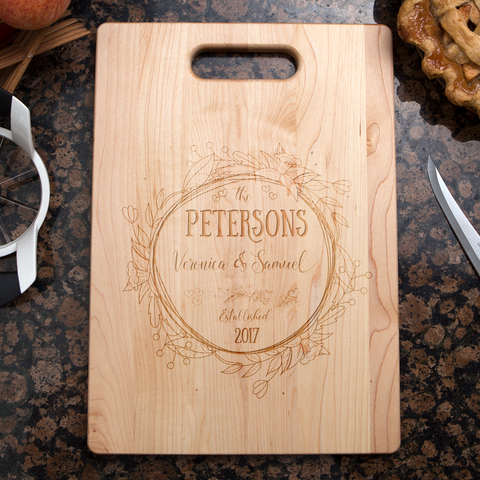 Image of Floral Frame Personalized Maple Cutting Board