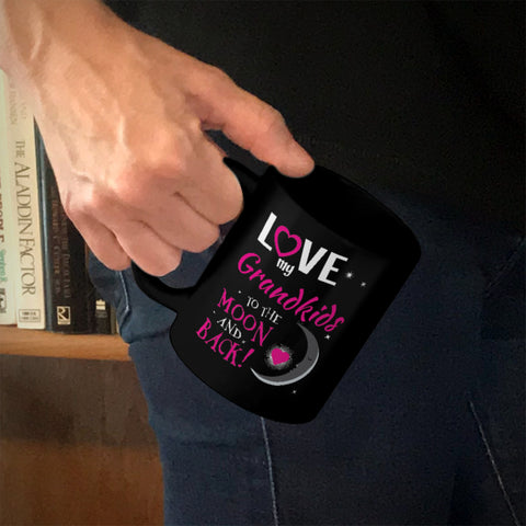 Image of Personalized Ceramic Coffee Mug Black Love My Grandkids To the Moon and Back