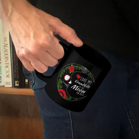 Image of Personalized Ceramic Coffee Mug Black Love My Grandkids Sugar Skull