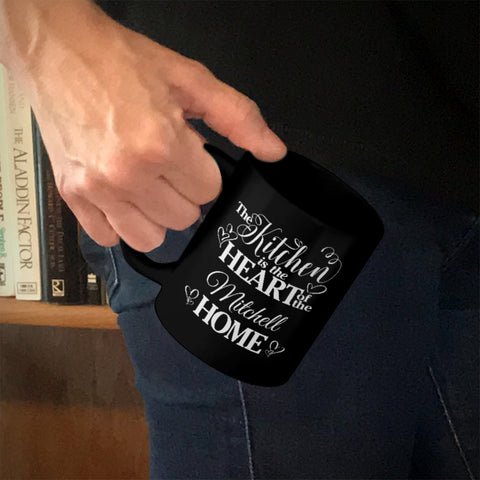 Image of Personalized Ceramic Coffee Mug Black Kitchen Is The Heart of Home