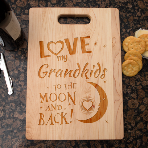 Image of Love My Grandkids To the Moon and Back Personalized Maple Cutting Board