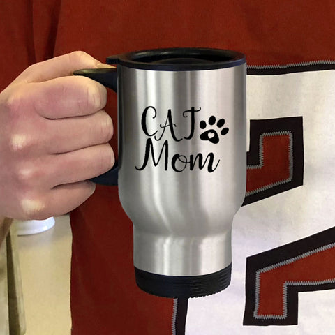 Image of Metal Coffee and Tea Travel Mug Cat Mom Paw