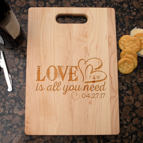 Image of Love Is All You Need Personalized Maple Cutting Board