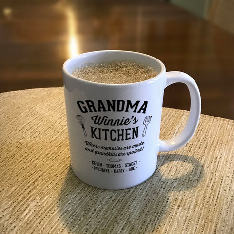 Image of Personalized Ceramic Coffee Mug Kitchen Where Memories are Made Grandma