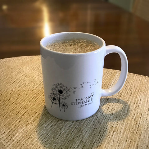 Image of Personalized Ceramic Coffee Mug Dandelion Love Couple
