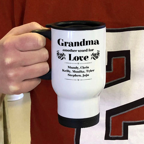 Image of Grandma Another Word Personalized For Love White Metal Coffee and Tea Travel Mug