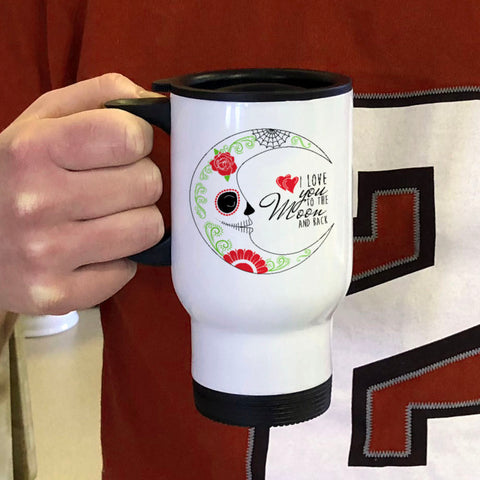 Image of Love You To The Moon White Metal Coffee and Tea Travel Mug