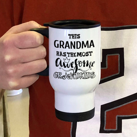 Image of AWESOME Grandma White Metal Coffee and Tea Travel Mug