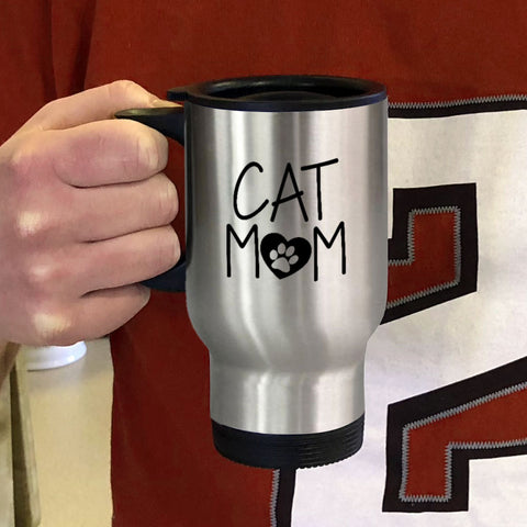 Image of Metal Coffee and Tea Travel Mug Cat Mom