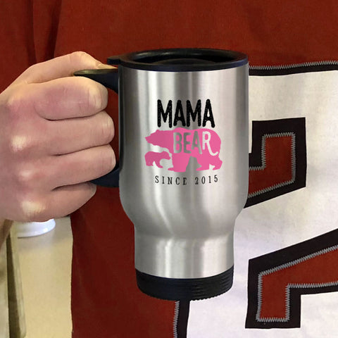 Image of Mama Bear Personalized Metal Coffee and Tea Travel Mug