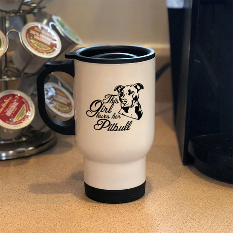 Image of Metal Coffee and Tea Travel Mug Girl Loves Her Pitbull