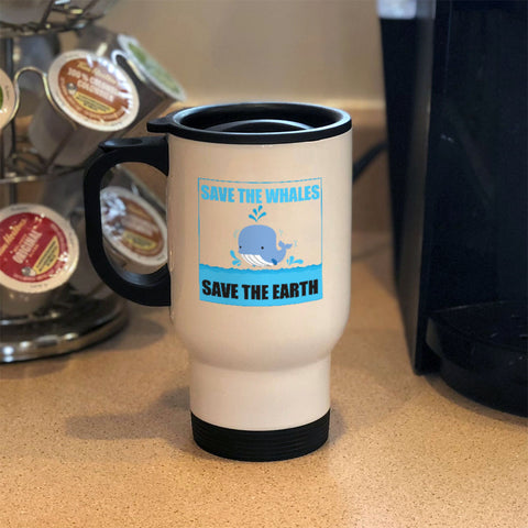 Image of Metal Coffee and Tea Travel Mug Save The Whale