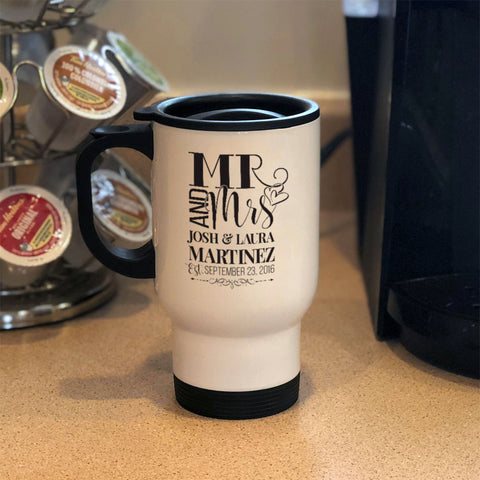 Image of Metal Coffee and Tea Travel Mug Mr. And Mrs Couple