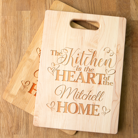 Image of Kitchen Is the Heart of the Home Personalized Maple Cutting Board