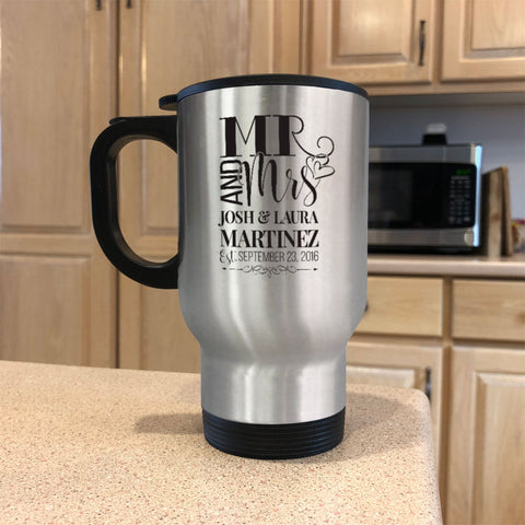 Image of Metal Coffee and Tea Travel Mug Mr. And Mrs Couple