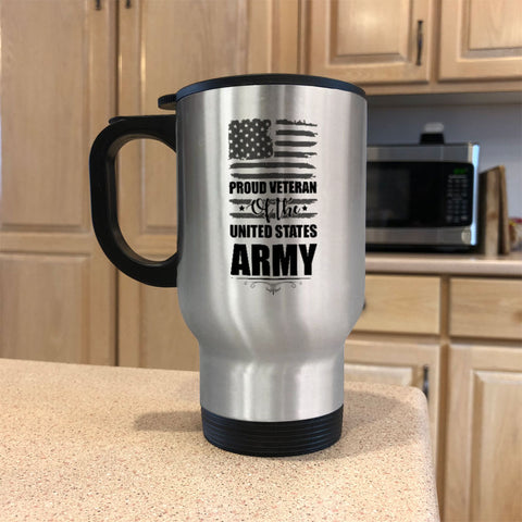 Image of Metal Coffee and Tea Travel Mug Proud Veteran of the United States