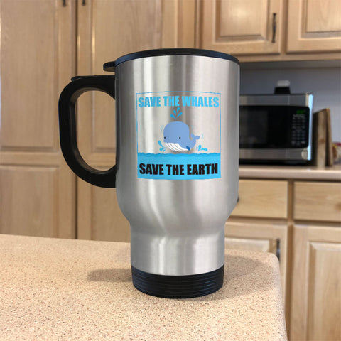 Image of Metal Coffee and Tea Travel Mug Save The Whale