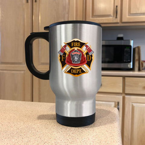 Image of Metal Coffee and Tea Travel Mug Firefighter