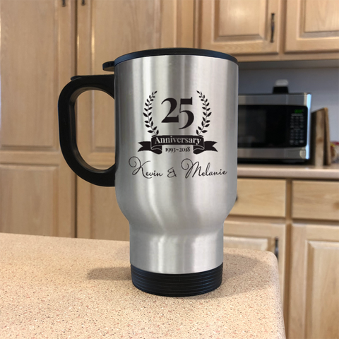 Image of Laurel Underline Personalized Metal Coffee and Tea Travel Mug