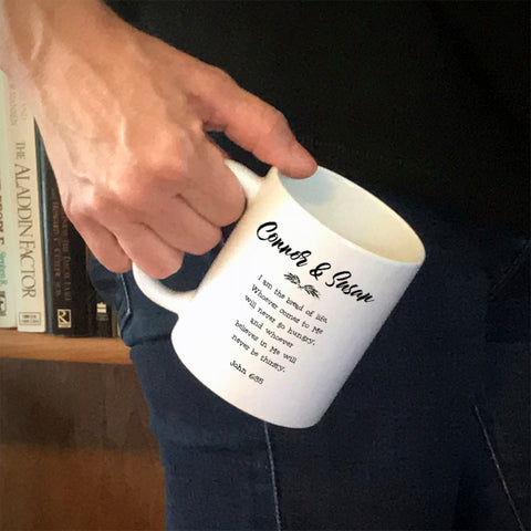 Image of Personalized Ceramic Coffee Mug John 6:35 Couple