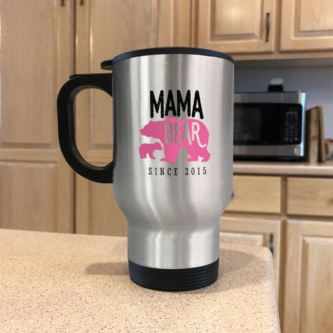 Image of Mama Bear Personalized Metal Coffee and Tea Travel Mug