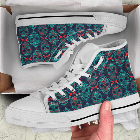 Image of Ornamental Sugar Skull High Top Shoes White