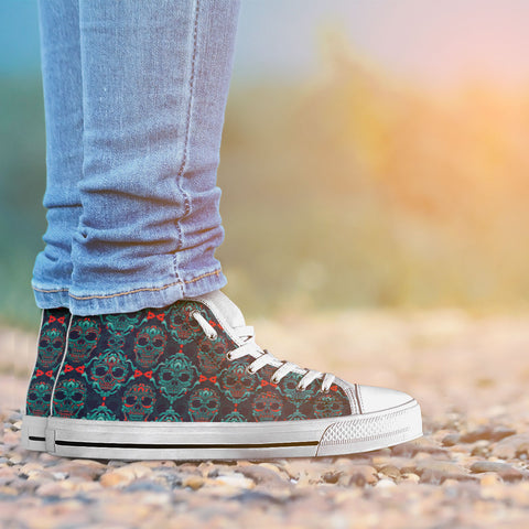Image of Ornamental Sugar Skull High Top Shoes White