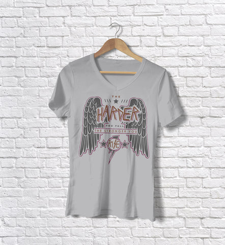 Image of Ladies Cotton V-Neck T-Shirt The Harder You Fall The Stronger you Rise