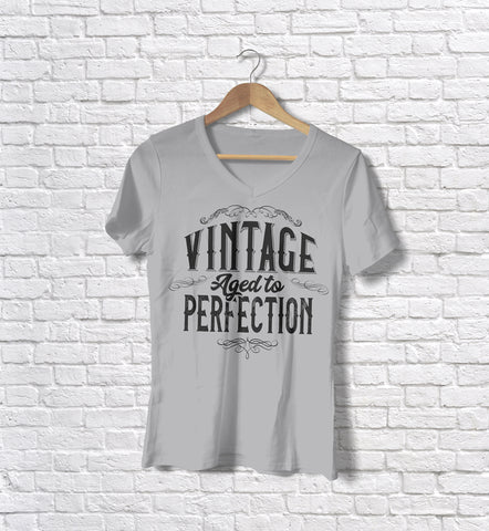 Image of Ladies Cotton V-Neck T-Shirt Vintage Aged to Perfection