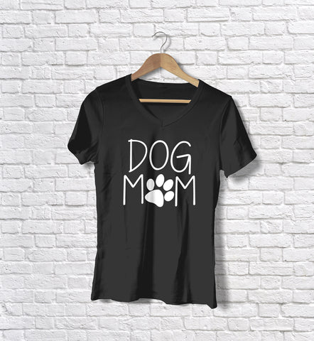 Image of Ladies Cotton V-Neck T-Shirt Dog Mom