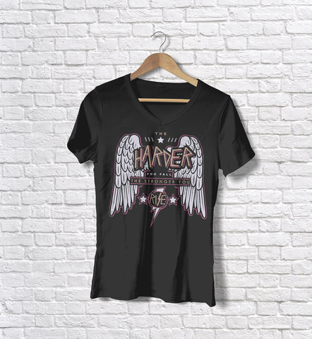 Image of Ladies Cotton V-Neck T-Shirt The Harder You Fall The Stronger you Rise