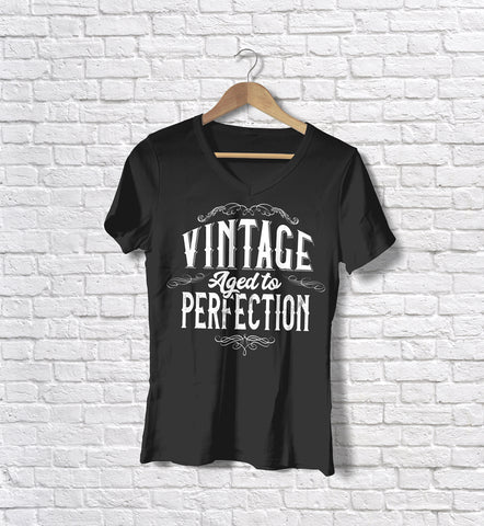 Image of Ladies Cotton V-Neck T-Shirt Vintage Aged to Perfection