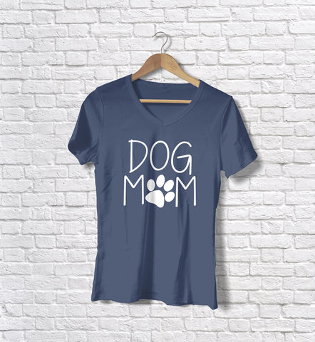 Image of Ladies Cotton V-Neck T-Shirt Dog Mom