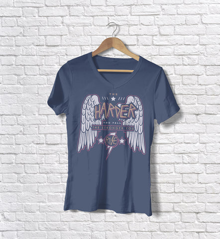 Image of Ladies Cotton V-Neck T-Shirt The Harder You Fall The Stronger you Rise