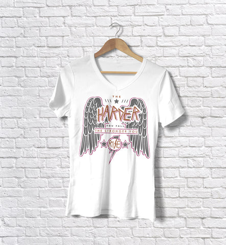 Image of Ladies Cotton V-Neck T-Shirt The Harder You Fall The Stronger you Rise